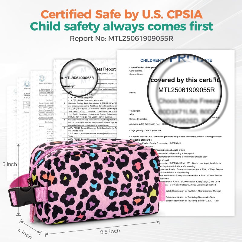 Choco Mocha Snack Bag for Kids Small Cooler Bags Insulated & Freezable Snack Bag For School Toddler Snacks Bag, Dinosaur Pink - Image 3