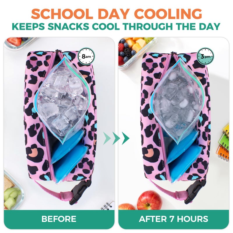 Choco Mocha Snack Bag for Kids Small Cooler Bags Insulated & Freezable Snack Bag For School Toddler Snacks Bag, Dinosaur Pink - Image 4