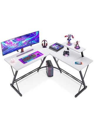L-Shaped Gaming Desk Modern Corner Workstation with Metal Frame Sturdy Home Office & PC Table for Gaming Writing and Storage Adjustable Footpads for Stability Large Desktop & Ample Legroom