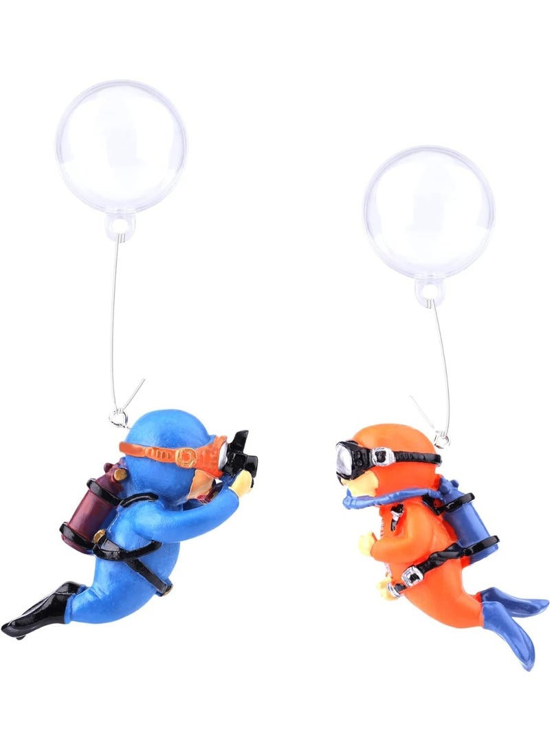 طقم 2 من زينة حوض السمك – غواص صغير لطيف – ديكور عائم لحوض الأسماك (برتقالي وأزرق) - Image 1