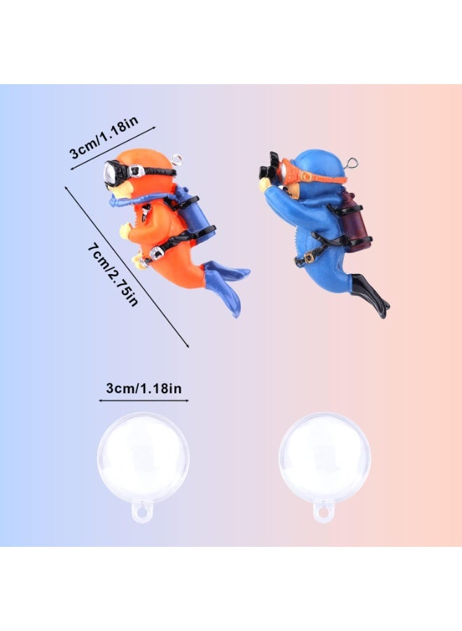 طقم 2 من زينة حوض السمك – غواص صغير لطيف – ديكور عائم لحوض الأسماك (برتقالي وأزرق) - Image 3