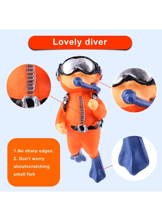 طقم 2 من زينة حوض السمك – غواص صغير لطيف – ديكور عائم لحوض الأسماك (برتقالي وأزرق) - Image 5