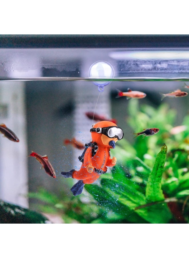 طقم 2 من زينة حوض السمك – غواص صغير لطيف – ديكور عائم لحوض الأسماك (برتقالي وأزرق) - Image 2