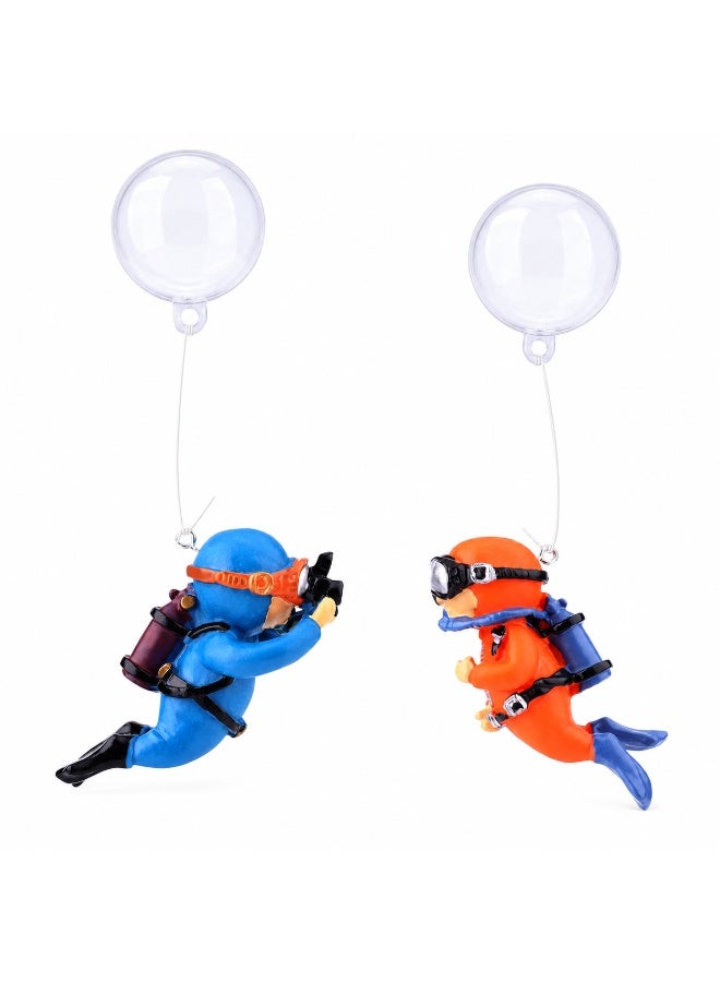 2-Pack Floating Diver Aquarium Decorations with Clear Buoy Balls and Adjustable Lines, Blue and Orange Fish Tank Ornaments, Approx. 7 cm Divers - Image 1
