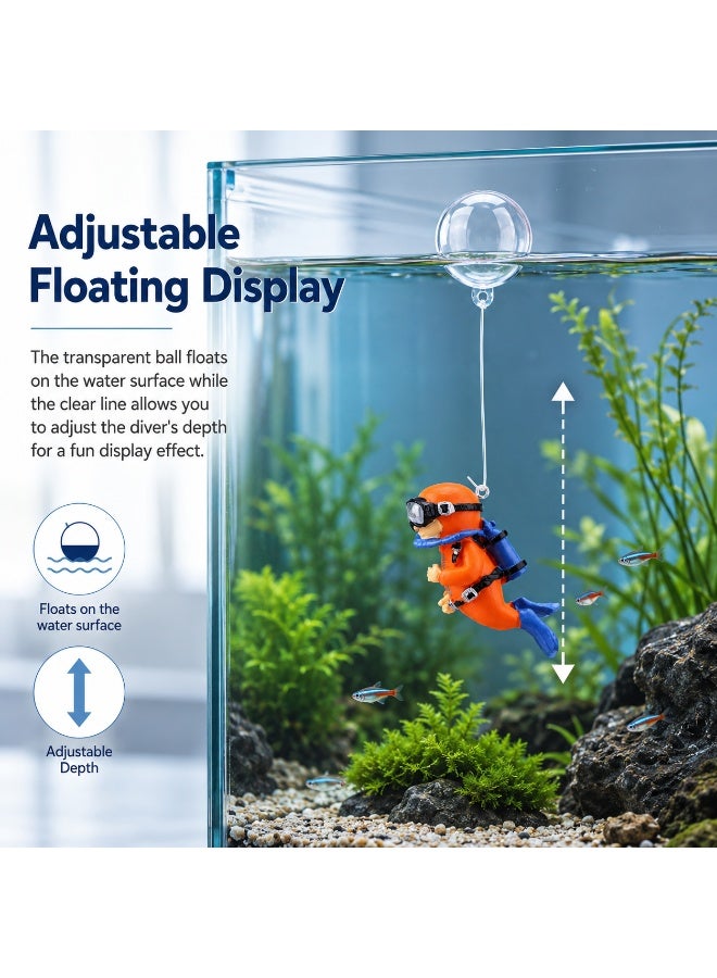 2-Pack Floating Diver Aquarium Decorations with Clear Buoy Balls and Adjustable Lines, Blue and Orange Fish Tank Ornaments, Approx. 7 cm Divers - Image 4