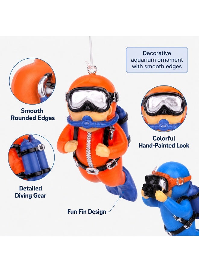 2-Pack Floating Diver Aquarium Decorations with Clear Buoy Balls and Adjustable Lines, Blue and Orange Fish Tank Ornaments, Approx. 7 cm Divers - Image 5
