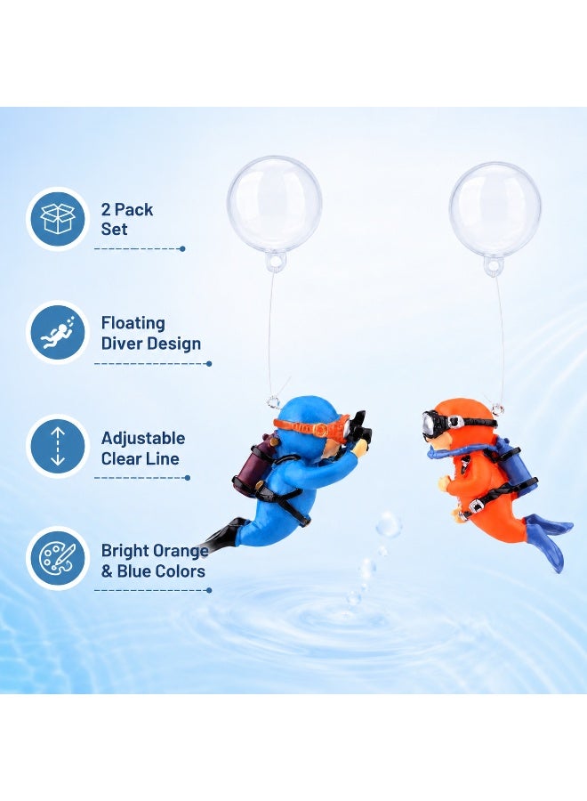 2-Pack Floating Diver Aquarium Decorations with Clear Buoy Balls and Adjustable Lines, Blue and Orange Fish Tank Ornaments, Approx. 7 cm Divers - Image 2