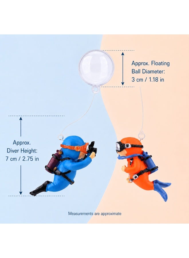 2-Pack Floating Diver Aquarium Decorations with Clear Buoy Balls and Adjustable Lines, Blue and Orange Fish Tank Ornaments, Approx. 7 cm Divers - Image 3