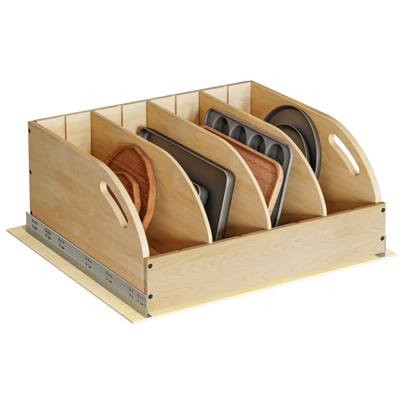 WelFurGeer Birchwood Pot and Pan Organizer with Soft-Close Drawer, Pull Out Cabinet Organizer, Heavy-Duty Slide-Out Storage for Baking Sheets, Cutting Boards, and Kitchen Utensils - Image 1