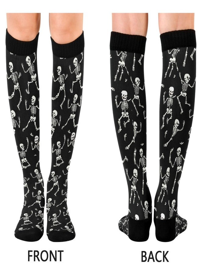 Dussdil Halloween Skulls Compression Socks for Women and Men Skeleton Circulation Long Socks for Athletic Running Cycling Nurse Stockings - Image 2