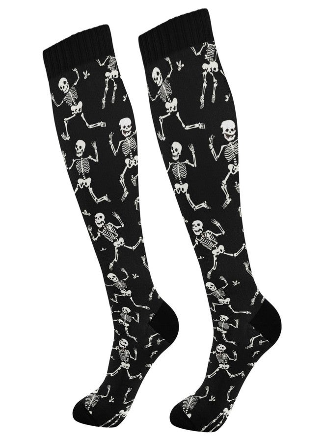 Dussdil Halloween Skulls Compression Socks for Women and Men Skeleton Circulation Long Socks for Athletic Running Cycling Nurse Stockings - Image 1