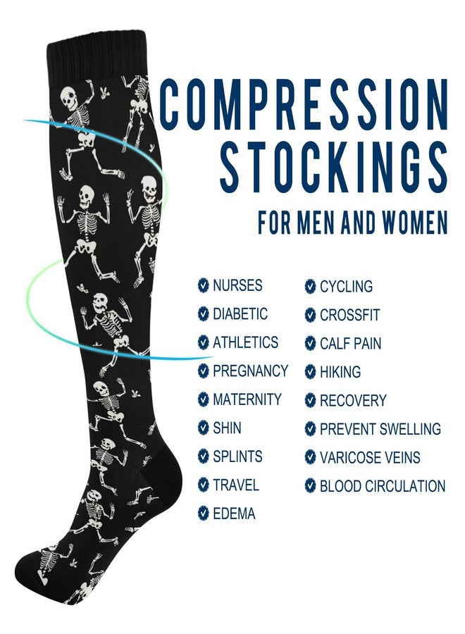 Dussdil Halloween Skulls Compression Socks for Women and Men Skeleton Circulation Long Socks for Athletic Running Cycling Nurse Stockings - Image 4