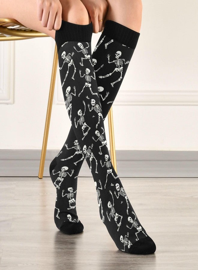 Dussdil Halloween Skulls Compression Socks for Women and Men Skeleton Circulation Long Socks for Athletic Running Cycling Nurse Stockings - Image 5