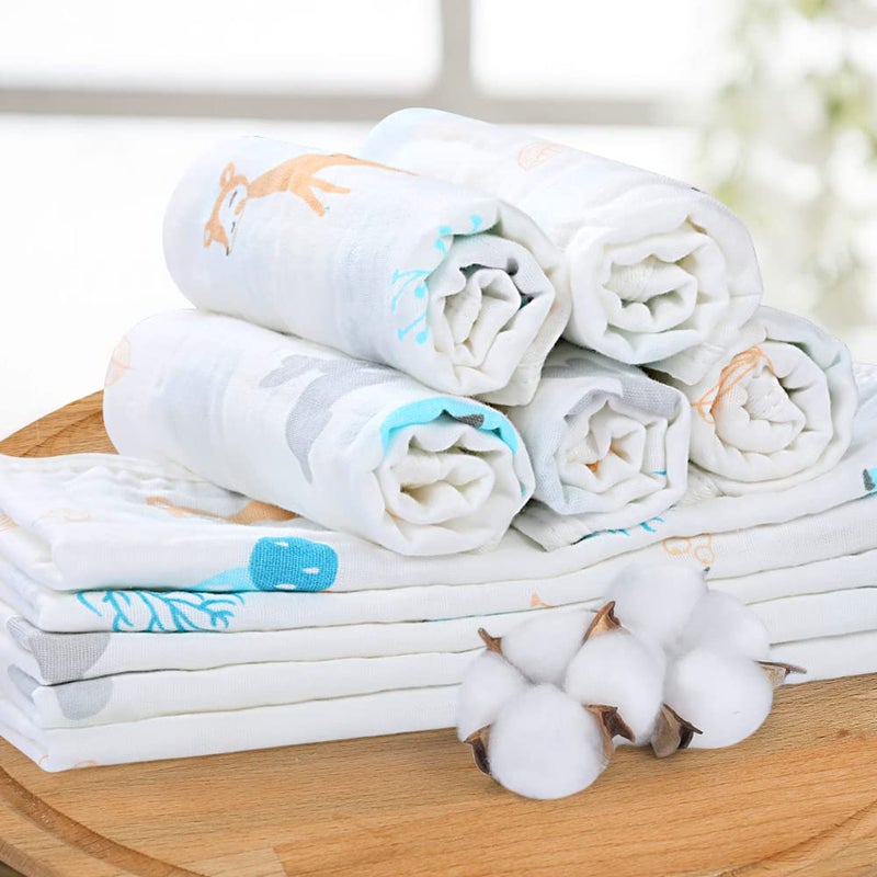 Yoofoss Muslin Burp Cloths for Baby 10 Pack 100% Organic Cotton Baby Washcloths for Boys Girls Large 20''X10'' Super Soft and Absorbent Elephant - Image 2