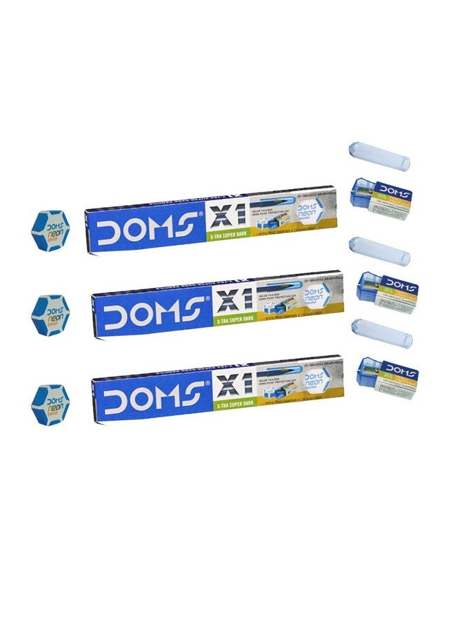 DOMS X1 Xtra Super Dark Pencil School Stationary Rubber Tipped Graphite for Kids, Boys & Girls Pack of 30