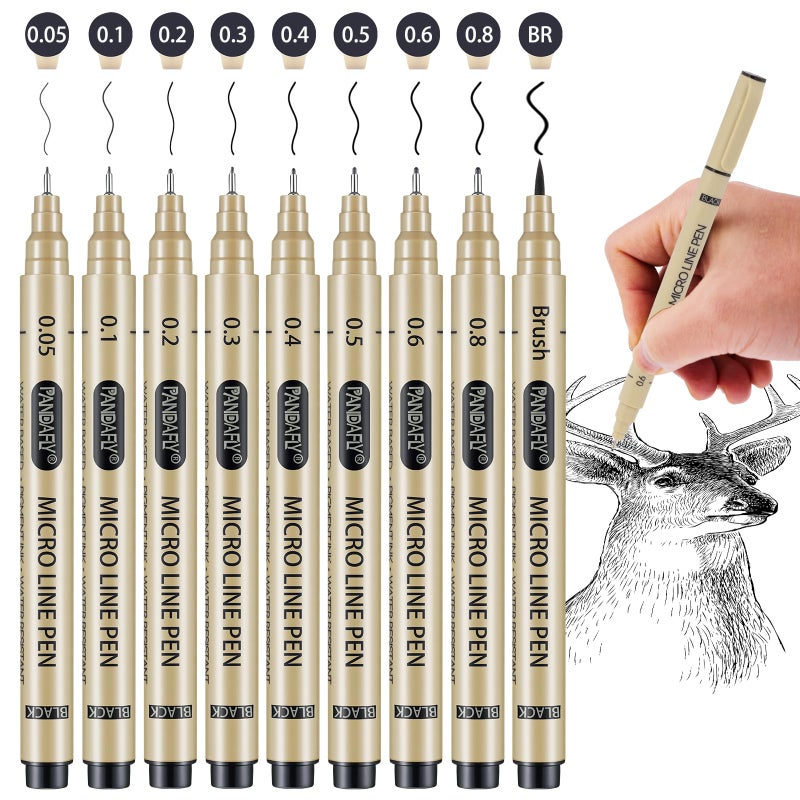 PANDAFLY Black Micro-Pen Fineliner Ink Pens, 9 Size Ultra Fine Point Pen, Waterproof Archival Ink, Multiliner Black Art Pens for Drawing, Sketching, Watercolor, Illustration, Bible, Anime, Manga - Image 1