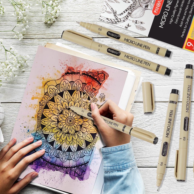 PANDAFLY Black Micro-Pen Fineliner Ink Pens, 9 Size Ultra Fine Point Pen, Waterproof Archival Ink, Multiliner Black Art Pens for Drawing, Sketching, Watercolor, Illustration, Bible, Anime, Manga - Image 4