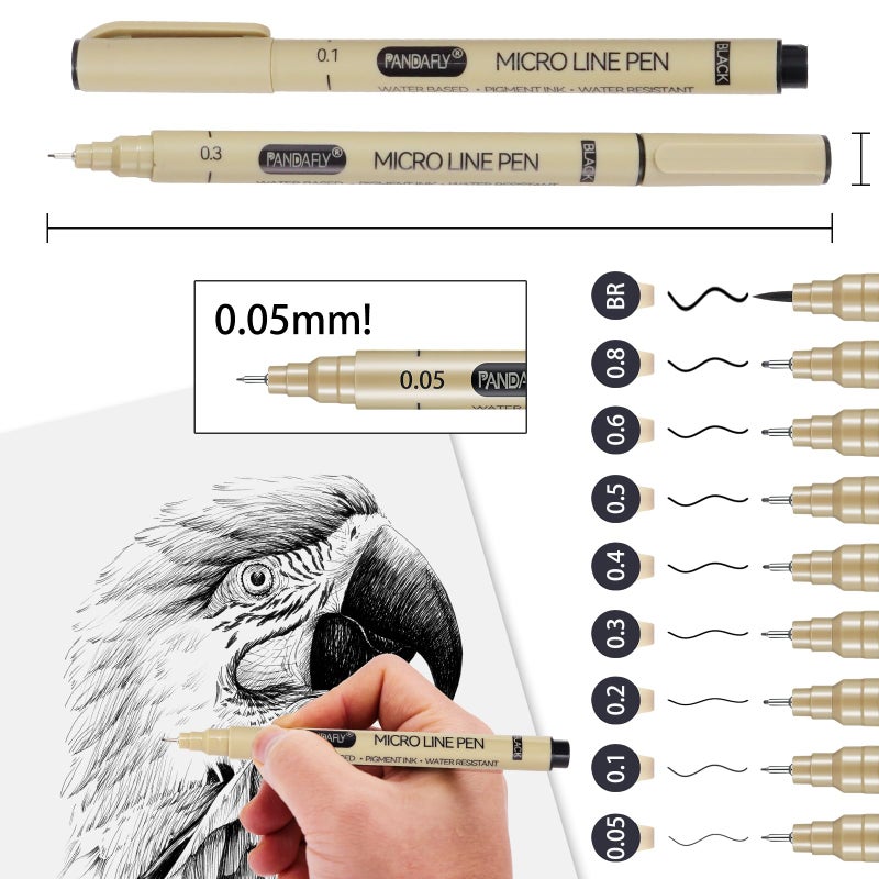 PANDAFLY Black Micro-Pen Fineliner Ink Pens, 9 Size Ultra Fine Point Pen, Waterproof Archival Ink, Multiliner Black Art Pens for Drawing, Sketching, Watercolor, Illustration, Bible, Anime, Manga - Image 2