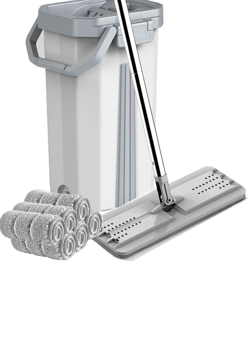 Scrolls Mop and Bucket with Wringer Set, Hands Free Flat Floor Mop and Bucket, 6 Washable Microfiber Pads Included, Wet and Dry Use, Home Floor Cleaning System for All Floor Types and Windows Size: 38x24x22CM - Image 1