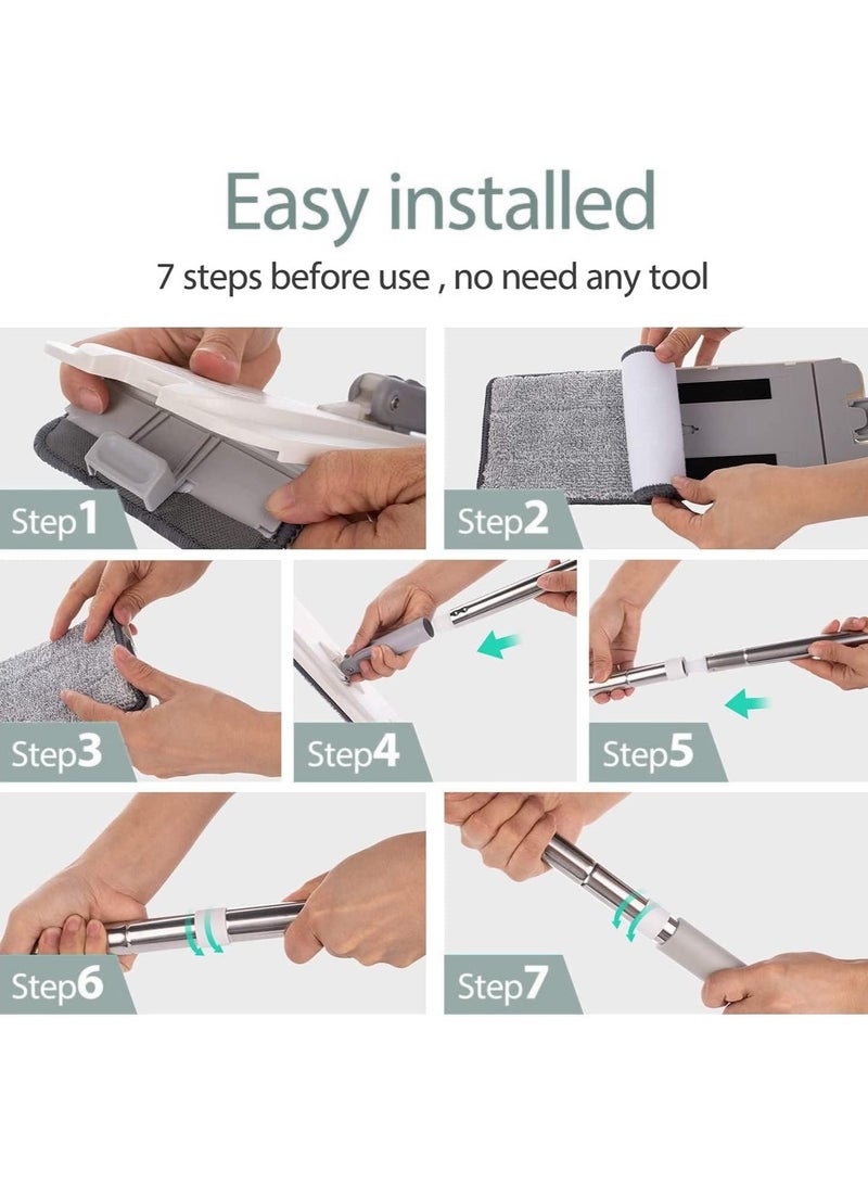 Scrolls Mop and Bucket with Wringer Set, Hands Free Flat Floor Mop and Bucket, 6 Washable Microfiber Pads Included, Wet and Dry Use, Home Floor Cleaning System for All Floor Types and Windows Size: 38x24x22CM - Image 4