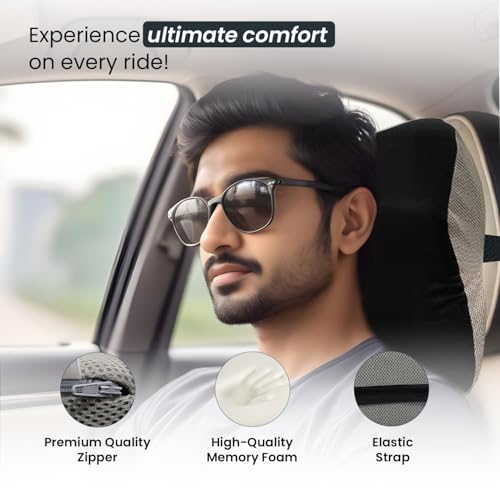 Sleepsia Ultimate Car Neck Rest Pillows | 1 Years Warranty | 100% Memory Foam Ergonomic Car Seat Head Rest Pillow for Neck & Cervical Support - Relieves Neck Pain (Black/Grey) Pack of 2 - Image 5
