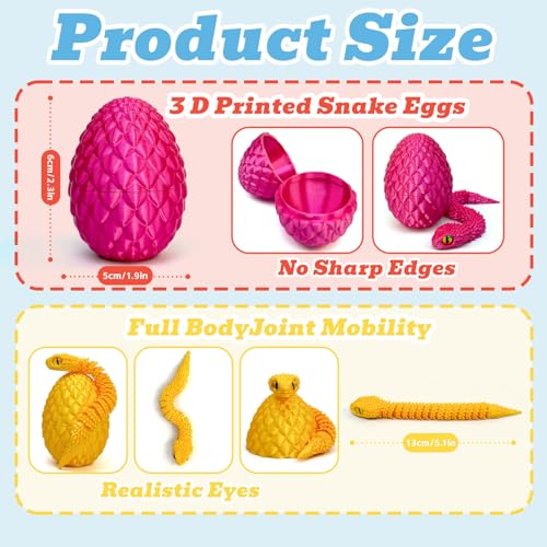 Binvin 18PCS 3D Printed Snake Toy Easter Basket Stuffers Mini Mystery Crystal Egg Fidget Toy 3D Printed Animals Unique Easter Basket Essentials for KidsParty Favors for Kids 812 18PCSB - Image 5