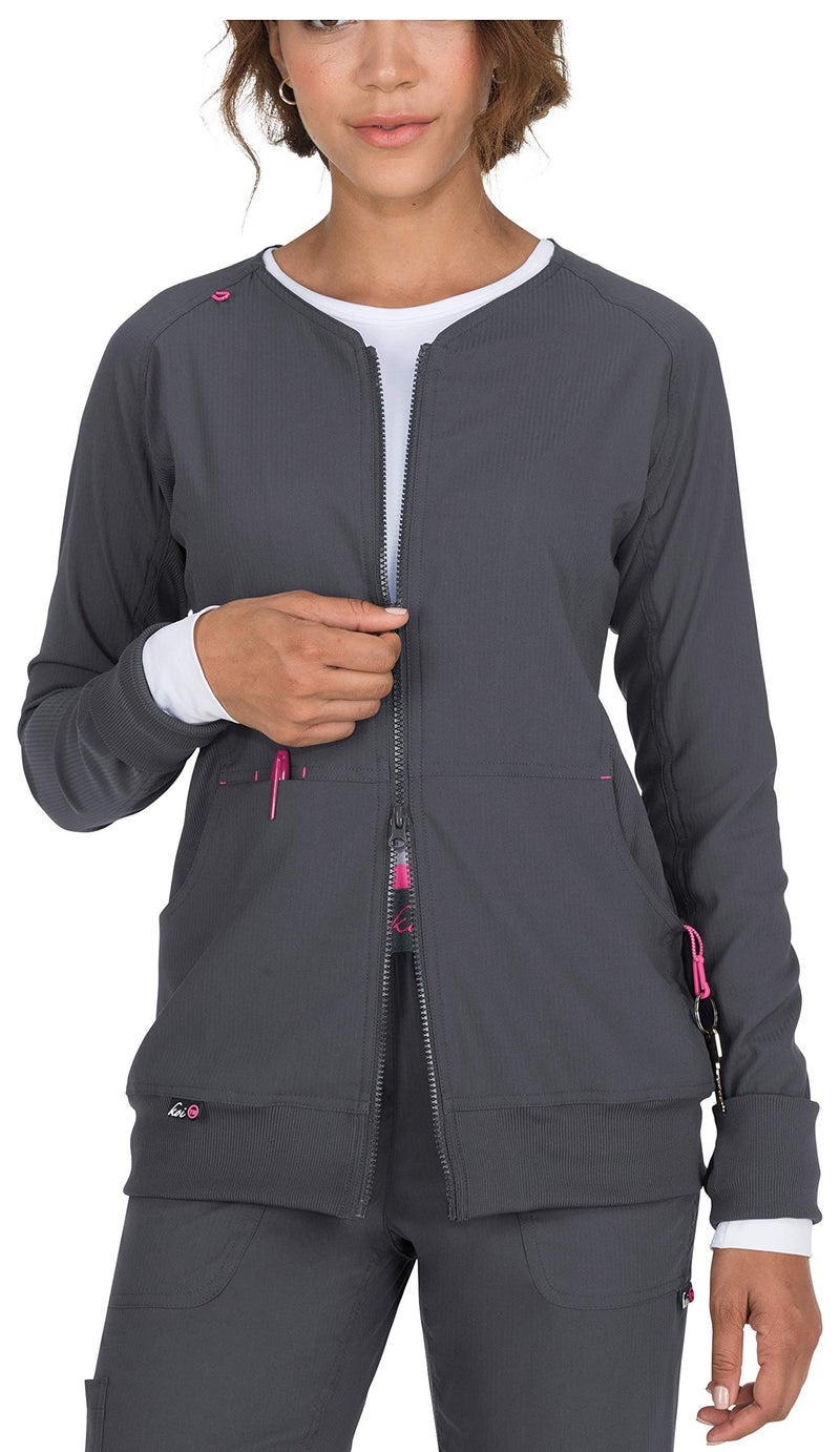 KOI Lite Women's Clarity Zip Front Solid Scrub Jacket (Charcoal, Medium) - Image 2