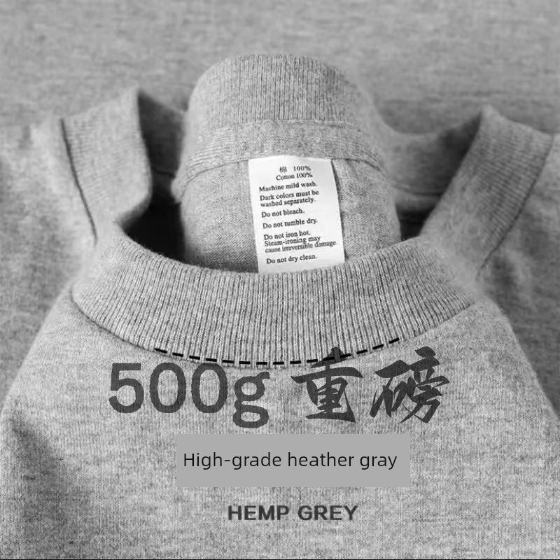 500G heavyweight American loose small neckline long-sleeved T-shirt three-needle men's and women's casual inner wear long-sleeved base shirt - Image 2