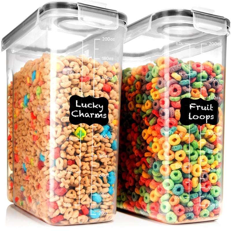 Shazo 2PC 6.3L /213OZ EXTRA Large Airtight Food Storage Cereal Containers for Bulk Food Storage BPA-Free Plastic Container, Pantry Organization and Canister for Rice, Pasta, Sugar & Flour - Image 1