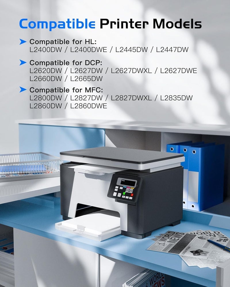 طابعة MFC-L2800DW متعددة الوظائف أحادية اللون ليزر 4 في 1، 32 صفحة في الدقيقة، طباعة أمامية، خلفية تلقائية، شاشة LCD سطرين، إيثرنت سريع، واي فاي 5 جيجاهرتز وUSB أسود - Image 2