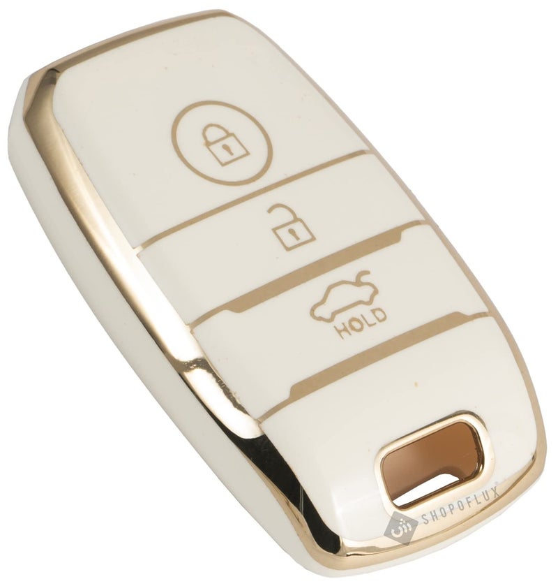 SHOPOFLUX TPU Key Cover Compatible with Kia Sonet | Carens | Seltos 3 Button Smart Key Only (White) - Image 1