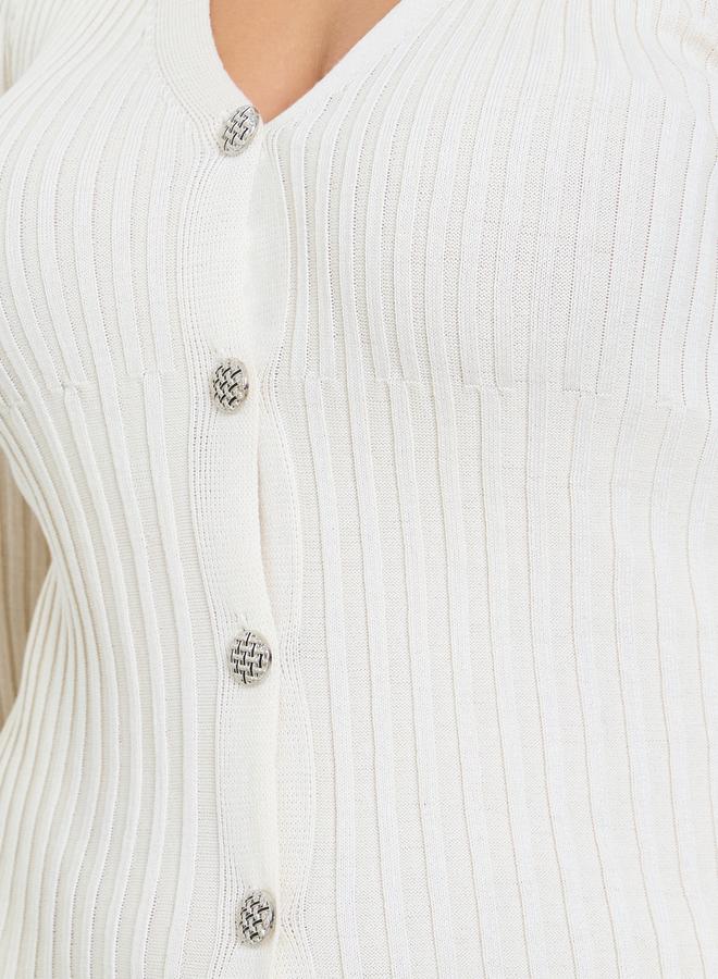 ستايلي فستان ميدي محبوك بأزرار مقاس كبير - Image 3