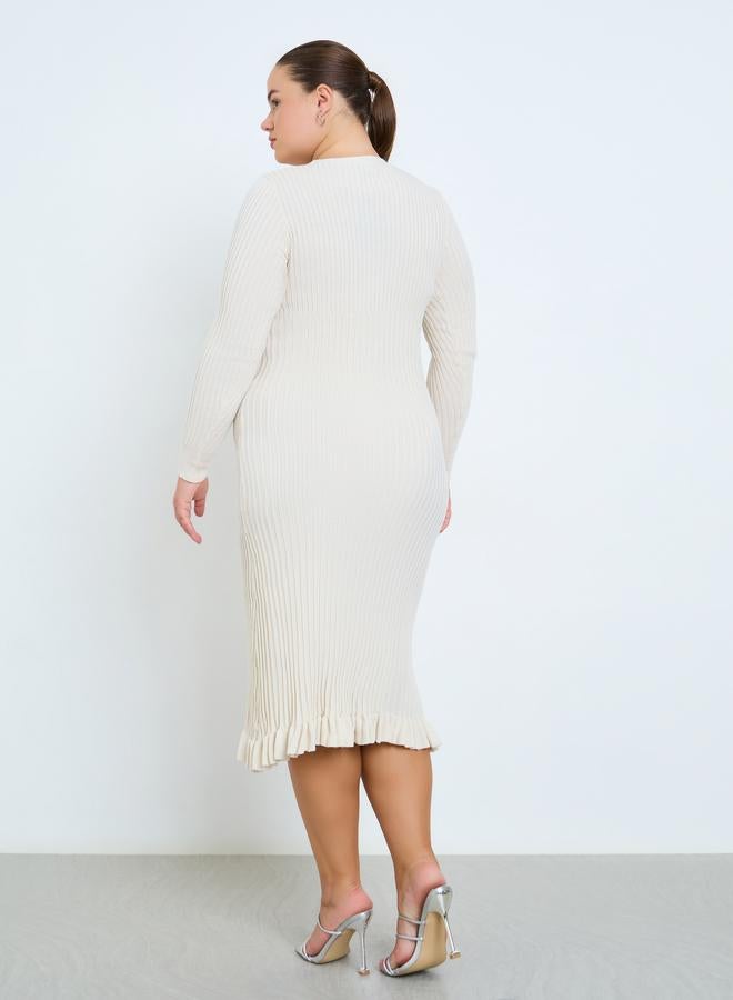 ستايلي فستان ميدي محبوك بأزرار مقاس كبير - Image 4