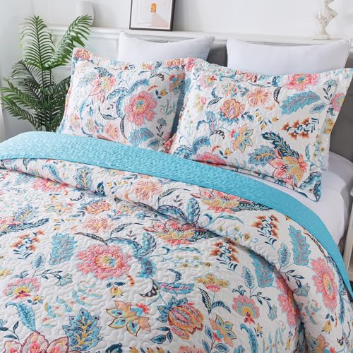 BEDIFANY Garden Cotton Filling Queen Size Quilt Set - Lightweight Bedspreads Queen Size (90 x 98 inch) with Colorful Floral Pattern - Farmhouse Queen Quilt Bedding Sets for Bed Coverlet, 3 Pieces - Image 3