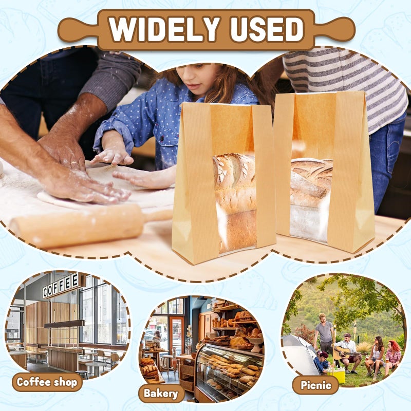 Newbested 30 Pack Kraft Paper Bread Loaf Bag with Clear Front Window,Brown Bakery Cookie Food Coffee Storage Packaging Treat Bag (14" x 8.3" x 3.5") - Image 4