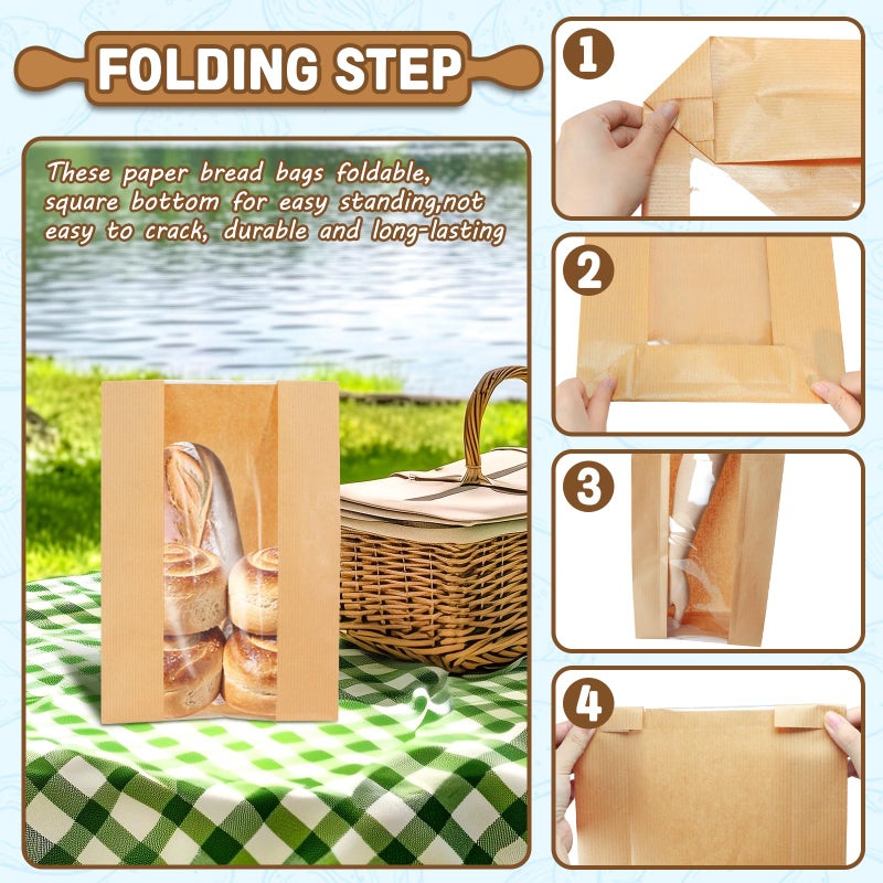 Newbested 30 Pack Kraft Paper Bread Loaf Bag with Clear Front Window,Brown Bakery Cookie Food Coffee Storage Packaging Treat Bag (14" x 8.3" x 3.5") - Image 5