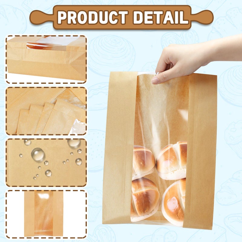 Newbested 30 Pack Kraft Paper Bread Loaf Bag with Clear Front Window,Brown Bakery Cookie Food Coffee Storage Packaging Treat Bag (14" x 8.3" x 3.5") - Image 3