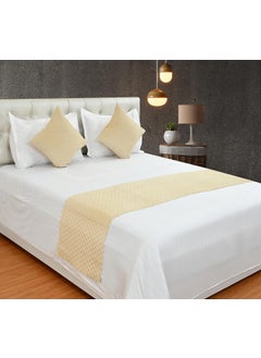 ELITE-INN ELITEINN Premium Velvet Quilted Bed Runner 18 x 90 Inches with 2 Cushion Covers 16 x 16 inchesSlipcover Mattress ProtectorBed LinenDecorative Set for BedroomsCombo Set Cream  - Image 1
