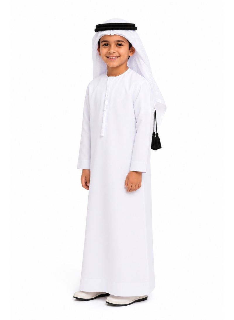 RAHMA COLLECTIONS Kids Traditional Arabic Headscarf Set | Gutra/Shemagh with Black Agal Ring & Undercap, Authentic Emirati/Saudi Style, Classic Arabic Modest Accessory, Emirati & Saudi Inspired cultural Headwear Perfect for Boys - Image 1