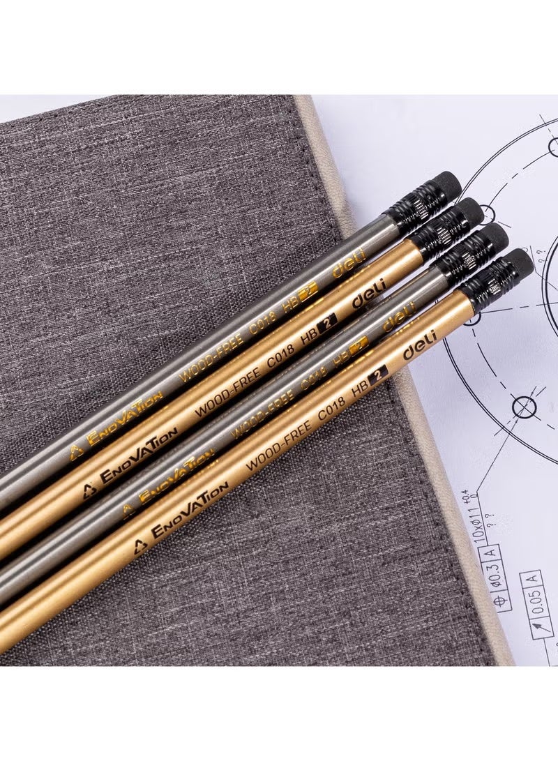 Deli EC018-HB ENOVATION HB PS Hexagonal Barrel Pre-sharpened Wood-free Graphite Pencil, Ï†2.2mm, Eraser Head, Gold/Silver Asst., 12PCS - Image 5