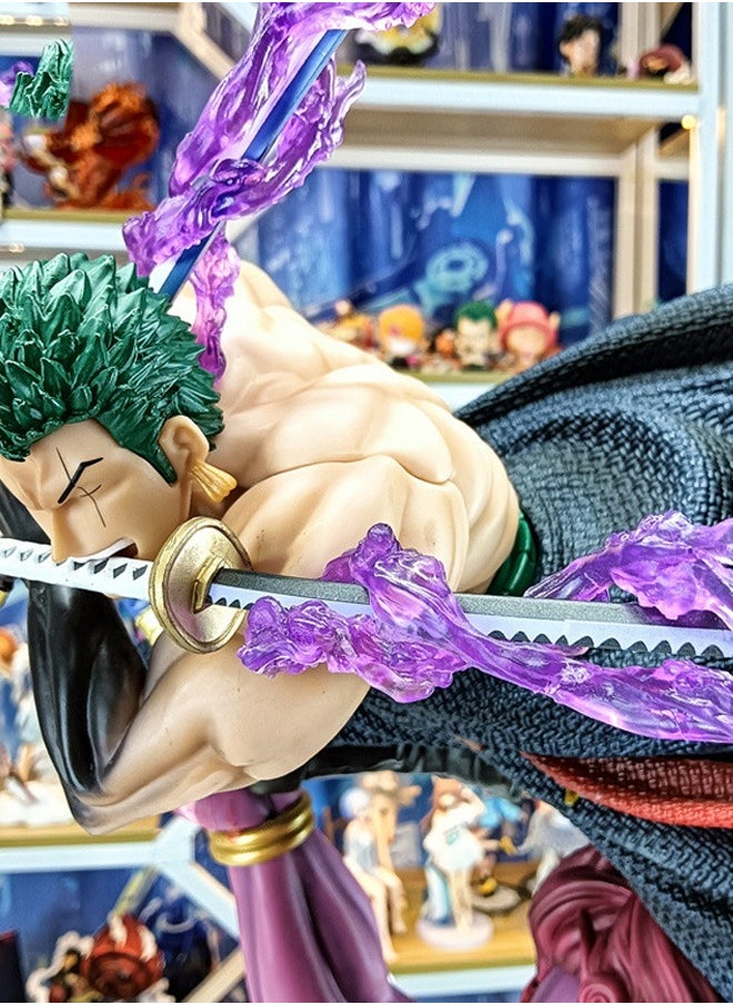 Generic - One Piece Tang Purgatory Three Swords Asura Zoro luminous Action Figure Decorative Resin Sculpture Home Decor Statue, Art Figurine Home Ornament Decoration for Office, Living Room, Bedroom, Book Shelf, TV Cabinet, Desktop - Image 1