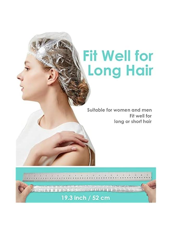 اوبان 50 قطعة من قبعات الاستحمام للاستعمال مرة واحدة، قبعات حمام كبيرة سميكة شفافة مقاومة للماء بلاستيكية مرنة للشعر للنساء، اكسسوارات اساسية للسفر والفنادق والعناية بالشعر (19.3 انش) - Image 2