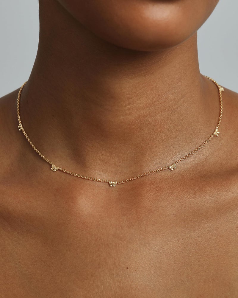 PAVOI Rhodium Plated Bow Necklace for Women - Cute Motif Station Chain Necklaces - Trendy Coquette Bow Jewelry - Image 2