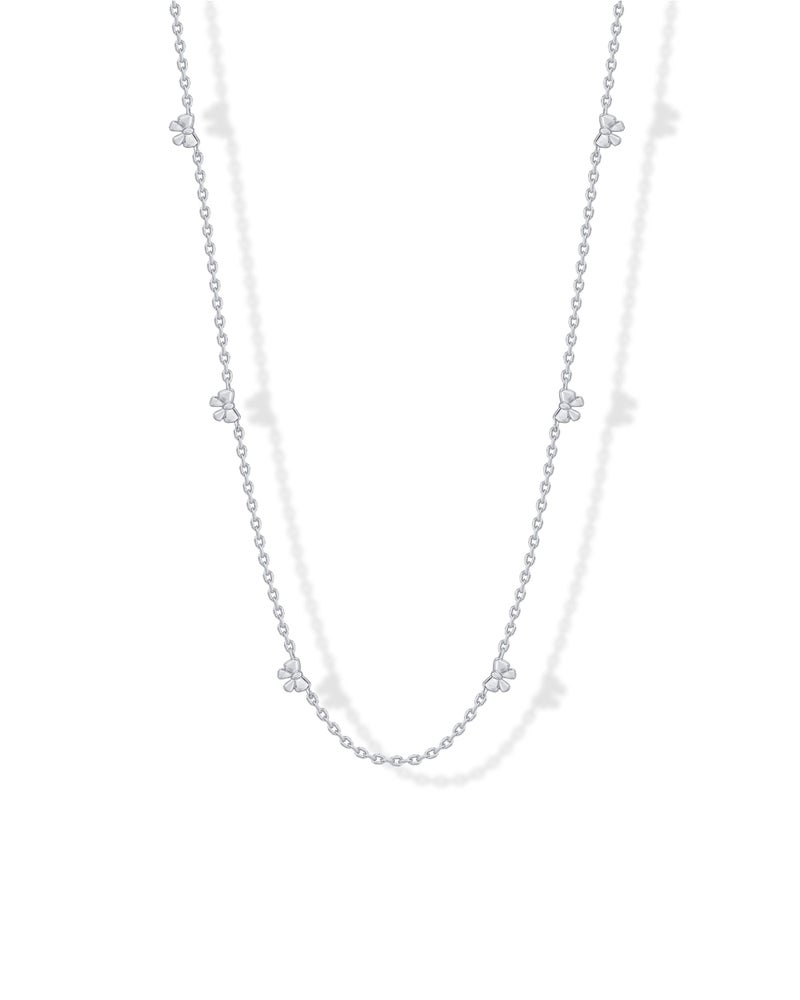 PAVOI Rhodium Plated Bow Necklace for Women - Cute Motif Station Chain Necklaces - Trendy Coquette Bow Jewelry - Image 1