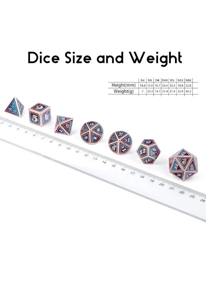 DNDND Metal DD Dice Set7 Pieces Dragon Scale Metallic DD Die with Gift Metal Case for Dungeons  Dragon Game Teal and Purple with Copper Edge - Image 3