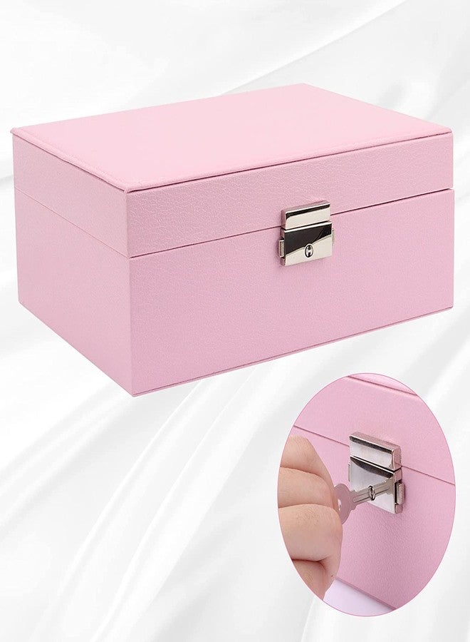 HEYOL 2 Layer Jewellery Box Organiser, Jewelry Boxes Display Storage Case with Lock, Large Jewelry Storage Case with Removal Tray for Rings Earrings Bracelets Necklaces, Jewellery Box (Pink) - Image 3