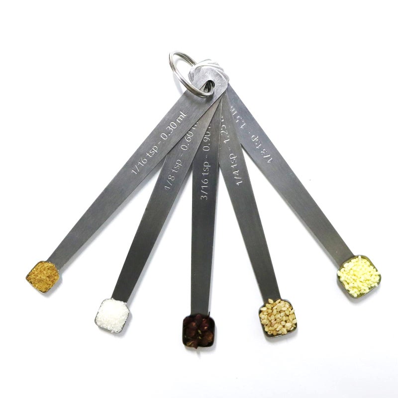 BERYLER Mini Square Bowl Measuring Spoons Set, Small Stainless Steel Teaspoon for Cooking and Baking, Suitable for Small Amount of Dry or Liquid Ingredients and Spices (1/3, 1/4, 3/16, 1/8, 1/16 tsp) - Image 1