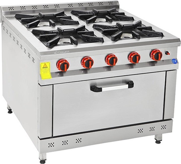 Himaksan Industrial 100X100 cm 4+1 Natural Gas 4-Burner Range Cooker 