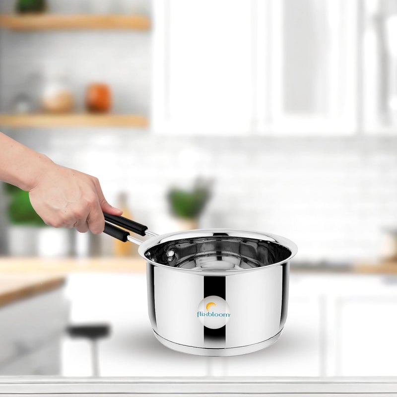 FLIXBLOOM أواني الطهي من فليكس بلوم فرونتير المصنوعة من الفولاذ المقاوم للصدأ ثلاثي القاع (S.A.S) وقاعدة تحريض صديقة للغاز، وعاء ثقيل للطهي، قدر صوص للشاي، القهوة/غلي الحليب/الماء (تشايدان) قدر صوص (2 لتر) - Image 1