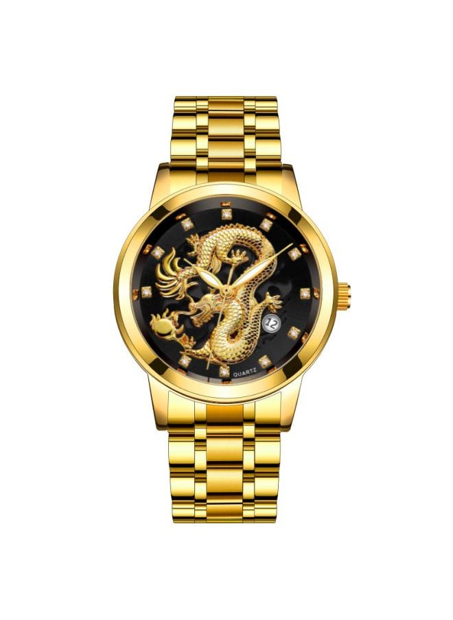 NIBEMINENT Hot Fashion Calendar Men's Watch Steel Belt Non-mechanical Business Waterproof Square Diamond Chinese Dragon 